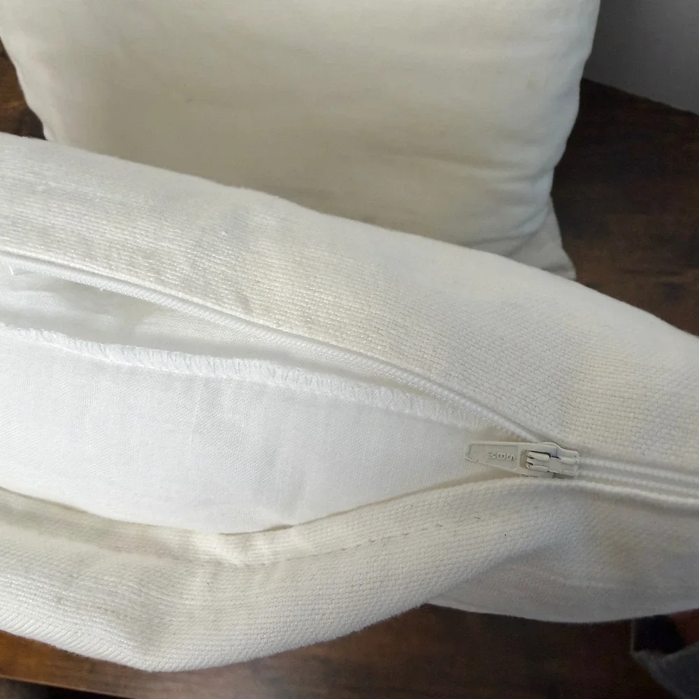 Laura Ashley Pillow Covers Set 2 White Blue Floral Linen Cotton 14